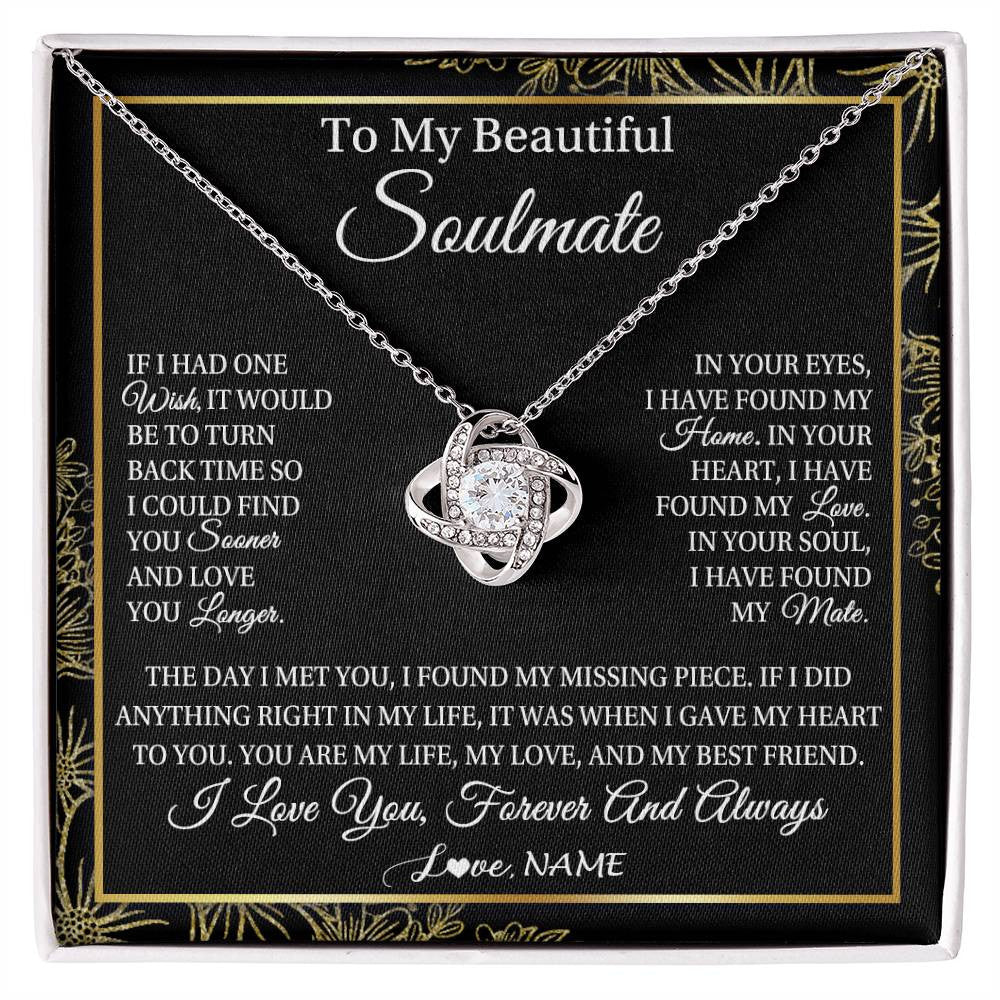 Love Knot Necklace 14K White Gold Finish | Personalized To My Beautiful Soulmate Necklace From Husband Romantic Gifts Future Wife Birthday Anniversary Jewelry Christmas Customized Gift Box Message Card | teecentury