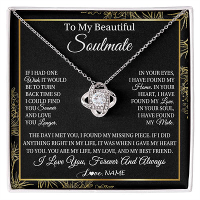 Love Knot Necklace 14K White Gold Finish | Personalized To My Beautiful Soulmate Necklace From Husband Romantic Gifts Future Wife Birthday Anniversary Jewelry Christmas Customized Gift Box Message Card | teecentury