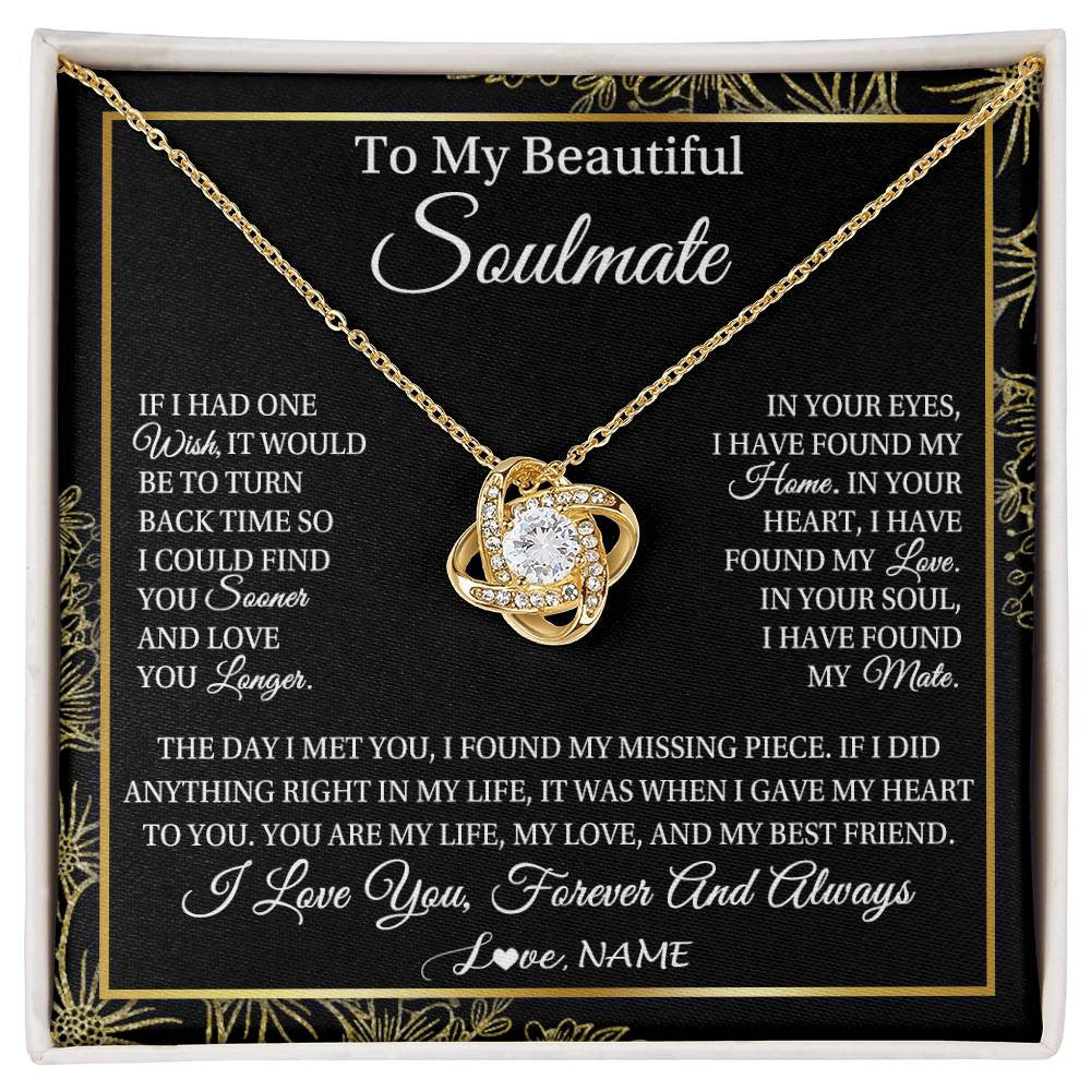 Love Knot Necklace 18K Yellow Gold Finish | Personalized To My Beautiful Soulmate Necklace From Husband Romantic Gifts Future Wife Birthday Anniversary Jewelry Christmas Customized Gift Box Message Card | teecentury