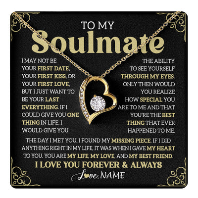 Forever Love Necklace 18K Yellow Gold Finish | 1 | Personalized To My Beautiful Soulmate Necklace From Husband The Day I Met You Birthday Gifts For Wife Girlfriend Anniversary Valentines Day Message Card | teecentury