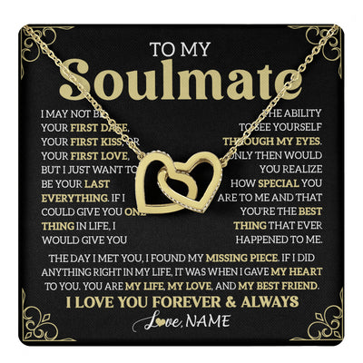Interlocking Hearts Necklace 18K Yellow Gold Finish | 1 | Personalized To My Beautiful Soulmate Necklace From Husband The Day I Met You Birthday Gifts For Wife Girlfriend Anniversary Valentines Day Message Card | teecentury