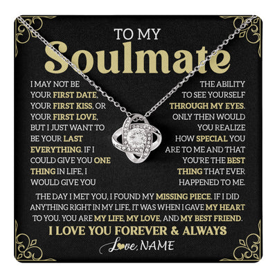 Love Knot Necklace 14K White Gold Finish | 1 | Personalized To My Beautiful Soulmate Necklace From Husband The Day I Met You Birthday Gifts For Wife Girlfriend Anniversary Valentines Day Message Card | teecentury