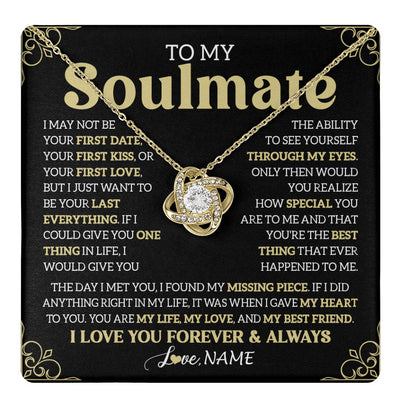 Love Knot Necklace 18K Yellow Gold Finish | 1 | Personalized To My Beautiful Soulmate Necklace From Husband The Day I Met You Birthday Gifts For Wife Girlfriend Anniversary Valentines Day Message Card | teecentury