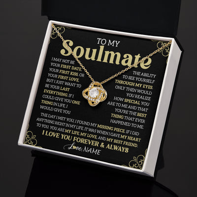 Love Knot Necklace 18K Yellow Gold Finish | 2 | Personalized To My Beautiful Soulmate Necklace From Husband The Day I Met You Birthday Gifts For Wife Girlfriend Anniversary Valentines Day Message Card | teecentury