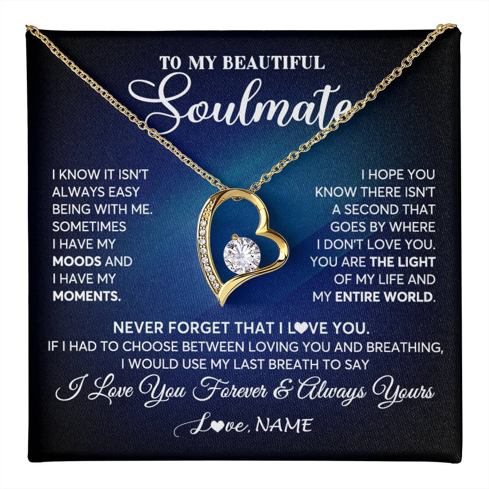Forever Love Necklace 18K Yellow Gold Finish | 1 | Personalized To My Beautiful Soulmate Necklace From Husband You Are The Light Of My Life Wife Birthday Anniversary Christmas Customized Gift Box Message Card | teecentury