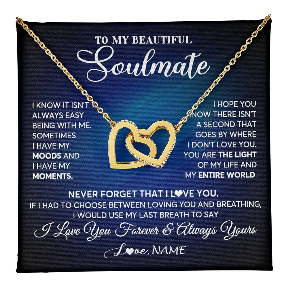 Interlocking Hearts Necklace 18K Yellow Gold Finish | 1 | Personalized To My Beautiful Soulmate Necklace From Husband You Are The Light Of My Life Wife Birthday Anniversary Christmas Customized Gift Box Message Card | teecentury