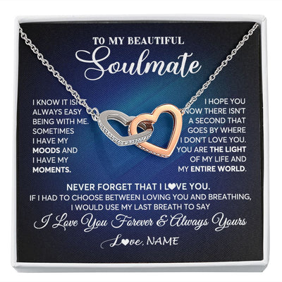 Interlocking Hearts Necklace | Personalized To My Beautiful Soulmate Necklace From Husband You Are The Light Of My Life Wife Birthday Anniversary Christmas Customized Gift Box Message Card | teecentury