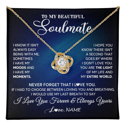 Love Knot Necklace 18K Yellow Gold Finish | 1 | Personalized To My Beautiful Soulmate Necklace From Husband You Are The Light Of My Life Wife Birthday Anniversary Christmas Customized Gift Box Message Card | teecentury