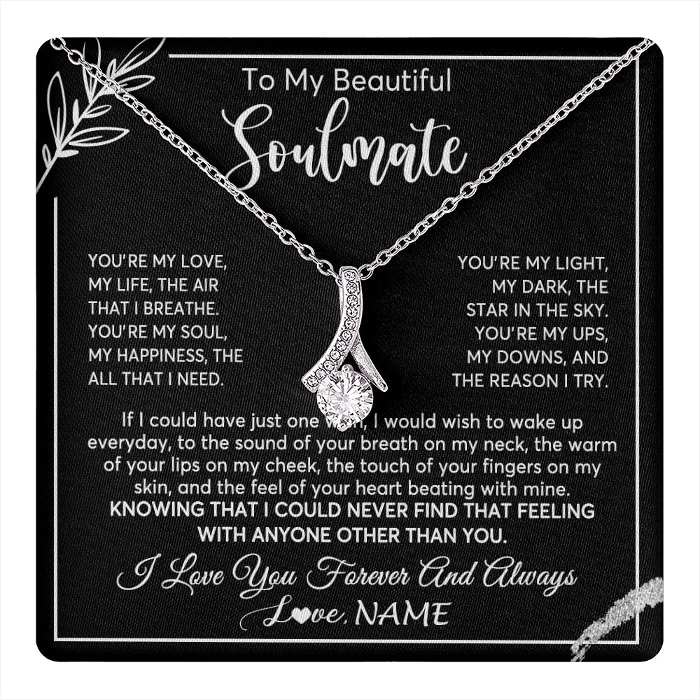 Alluring Beauty Necklace 14K White Gold Finish | 1 | Personalized To My Beautiful Soulmate Necklace From Husband You're My Love Wife Birthday Anniversary Valentines Day Jewelry Customized Gift Box Message Card | teecentury