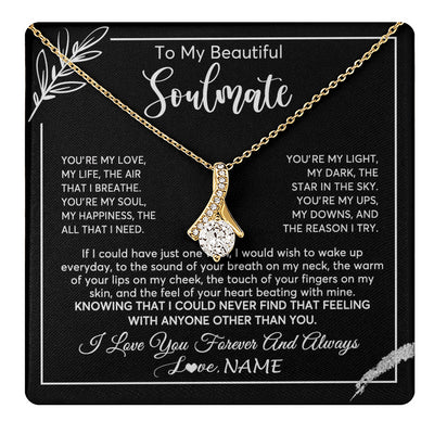 Alluring Beauty Necklace 18K Yellow Gold Finish | 1 | Personalized To My Beautiful Soulmate Necklace From Husband You're My Love Wife Birthday Anniversary Valentines Day Jewelry Customized Gift Box Message Card | teecentury