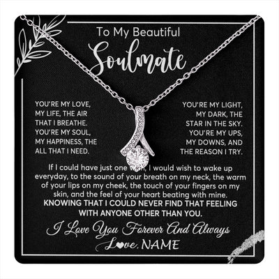 Alluring Beauty Necklace 14K White Gold Finish | 1 | Personalized To My Beautiful Soulmate Necklace From Husband You're My Love Wife Birthday Anniversary Valentines Day Jewelry Customized Gift Box Message Card | teecentury