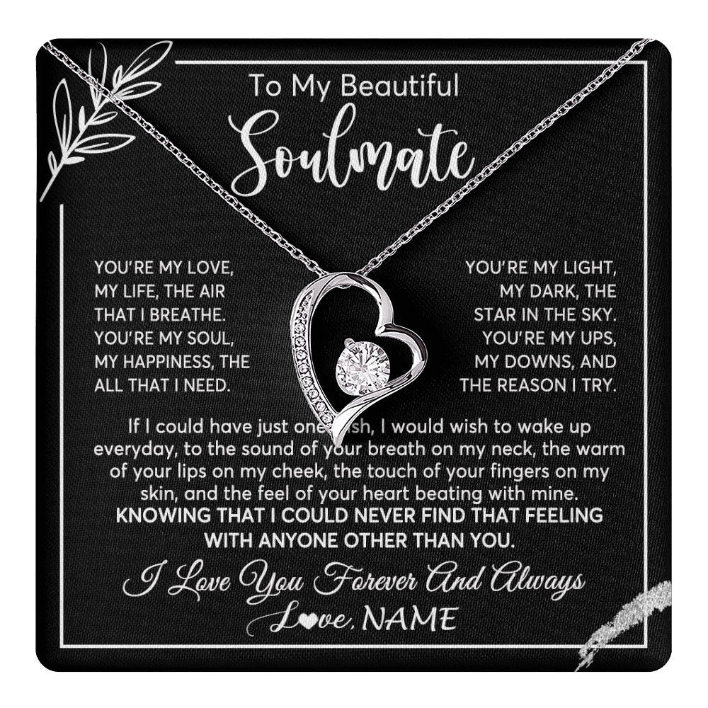 Forever Love Necklace 14K White Gold Finish | 1 | Personalized To My Beautiful Soulmate Necklace From Husband You're My Love Wife Birthday Anniversary Valentines Day Jewelry Customized Gift Box Message Card | teecentury