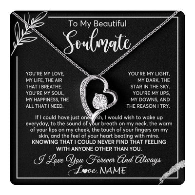 Forever Love Necklace 14K White Gold Finish | 1 | Personalized To My Beautiful Soulmate Necklace From Husband You're My Love Wife Birthday Anniversary Valentines Day Jewelry Customized Gift Box Message Card | teecentury