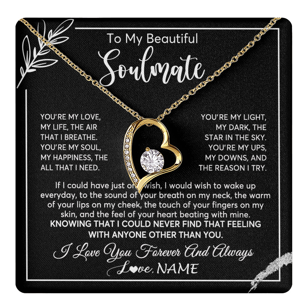 Forever Love Necklace 18K Yellow Gold Finish | 1 | Personalized To My Beautiful Soulmate Necklace From Husband You're My Love Wife Birthday Anniversary Valentines Day Jewelry Customized Gift Box Message Card | teecentury