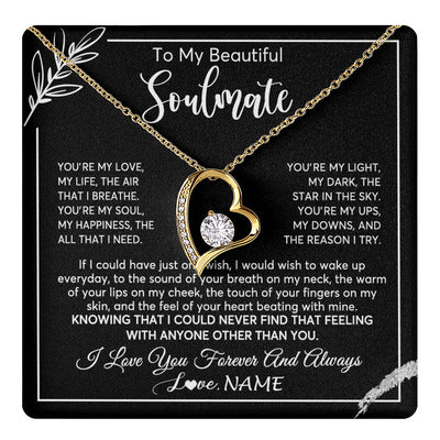 Forever Love Necklace 18K Yellow Gold Finish | 1 | Personalized To My Beautiful Soulmate Necklace From Husband You're My Love Wife Birthday Anniversary Valentines Day Jewelry Customized Gift Box Message Card | teecentury