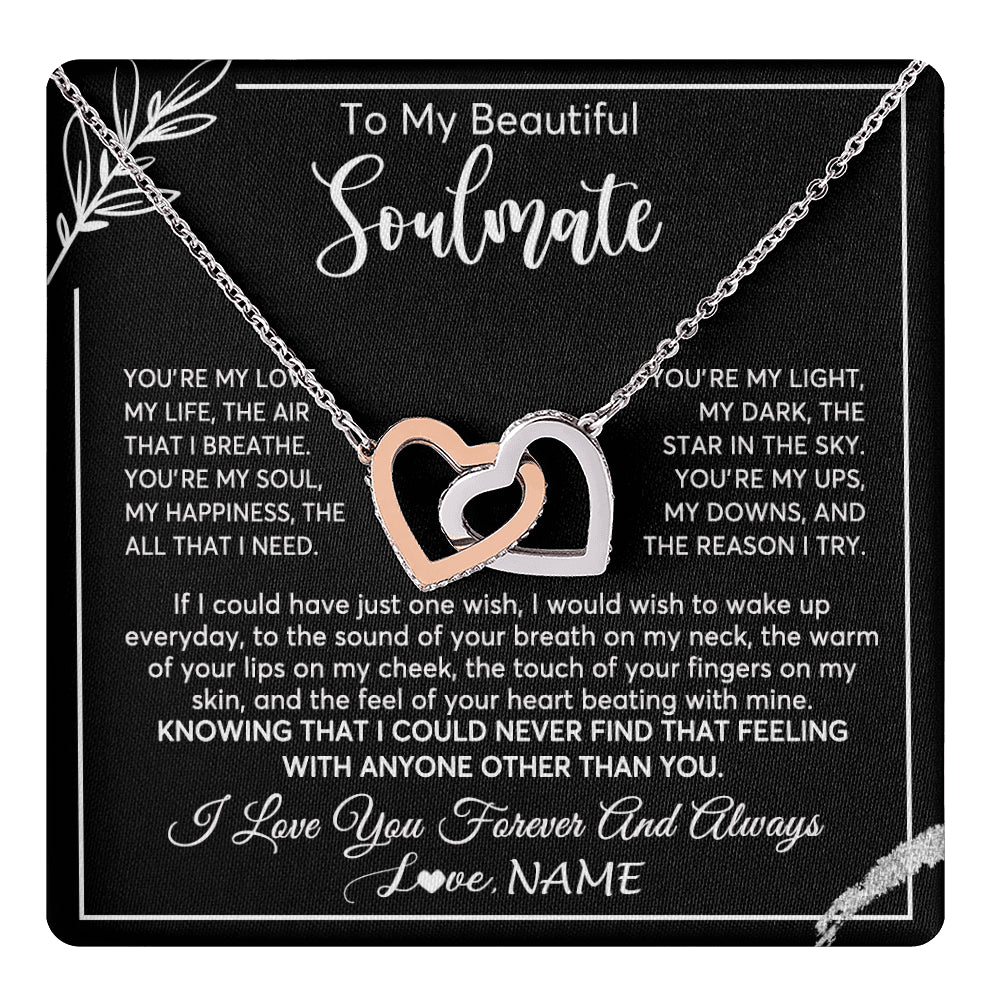 Interlocking Hearts Necklace Stainless Steel & Rose Gold Finish | 1 | Personalized To My Beautiful Soulmate Necklace From Husband You're My Love Wife Birthday Anniversary Valentines Day Jewelry Customized Gift Box Message Card | teecentury