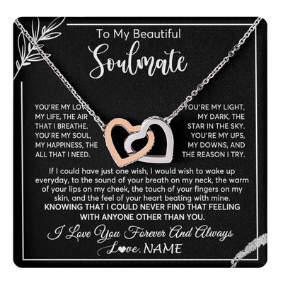 Interlocking Hearts Necklace Stainless Steel & Rose Gold Finish | 1 | Personalized To My Beautiful Soulmate Necklace From Husband You're My Love Wife Birthday Anniversary Valentines Day Jewelry Customized Gift Box Message Card | teecentury