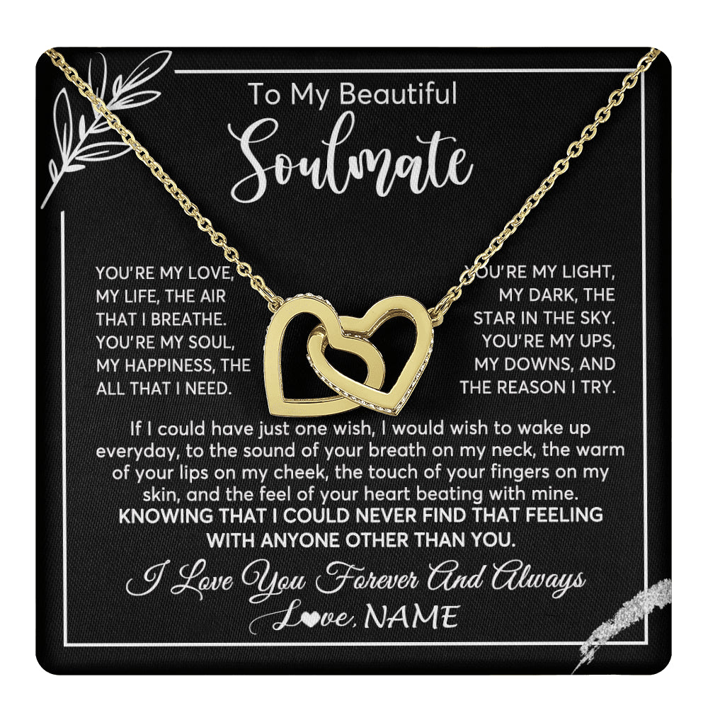 Interlocking Hearts Necklace 18K Yellow Gold Finish | 1 | Personalized To My Beautiful Soulmate Necklace From Husband You're My Love Wife Birthday Anniversary Valentines Day Jewelry Customized Gift Box Message Card | teecentury