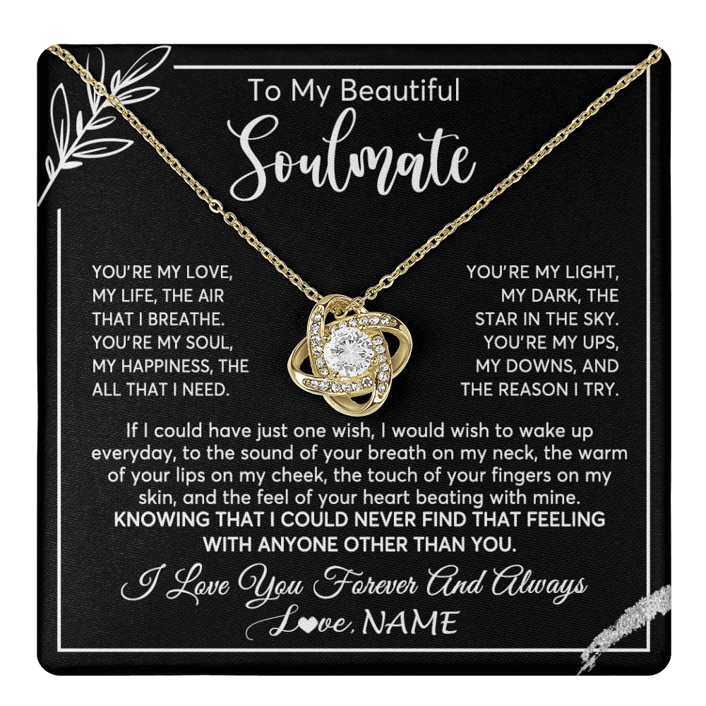 Love Knot Necklace 18K Yellow Gold Finish | 1 | Personalized To My Beautiful Soulmate Necklace From Husband You're My Love Wife Birthday Anniversary Valentines Day Jewelry Customized Gift Box Message Card | teecentury