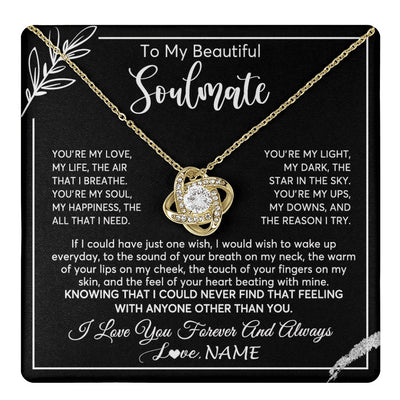 Love Knot Necklace 18K Yellow Gold Finish | 1 | Personalized To My Beautiful Soulmate Necklace From Husband You're My Love Wife Birthday Anniversary Valentines Day Jewelry Customized Gift Box Message Card | teecentury