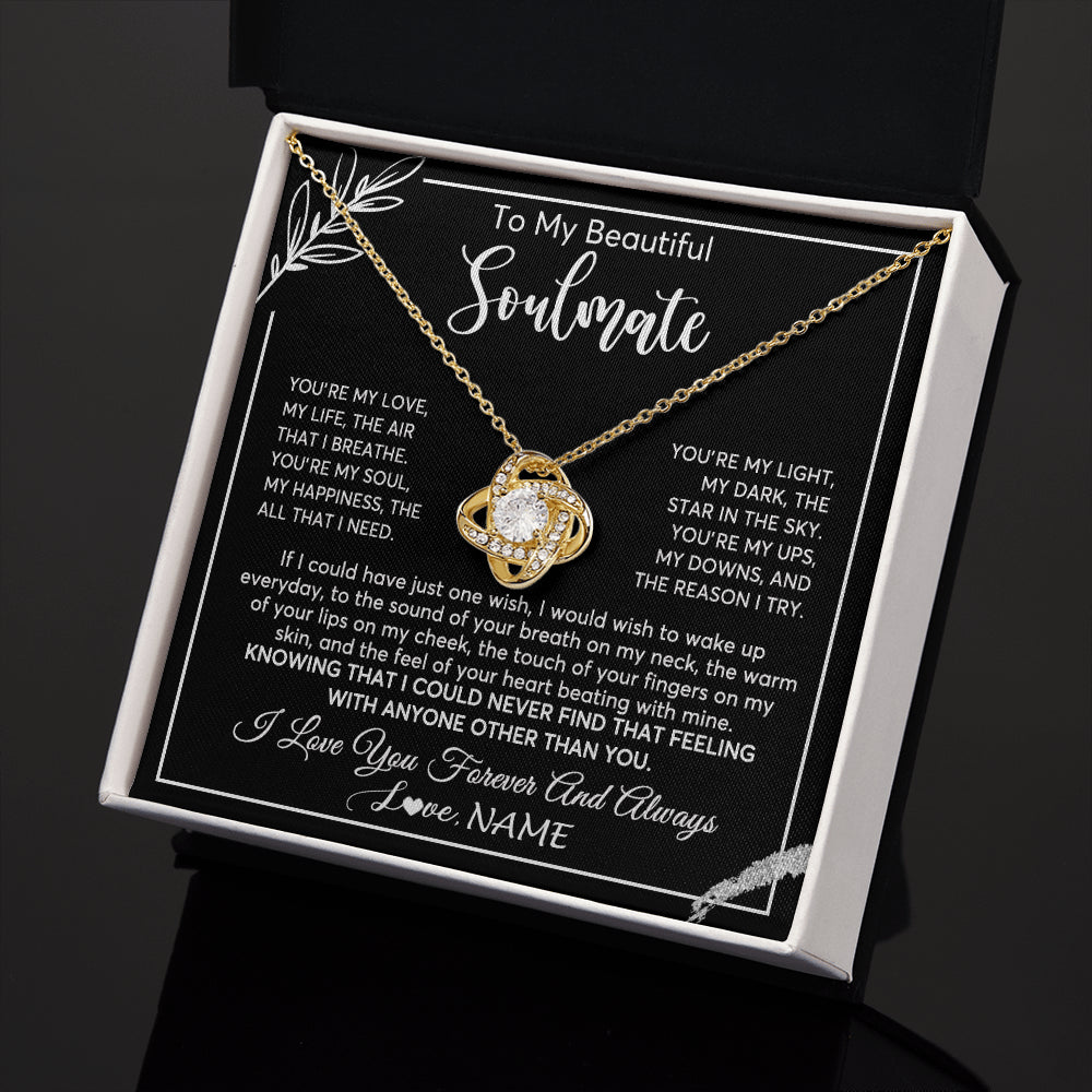 Love Knot Necklace 18K Yellow Gold Finish | 2 | Personalized To My Beautiful Soulmate Necklace From Husband You're My Love Wife Birthday Anniversary Valentines Day Jewelry Customized Gift Box Message Card | teecentury