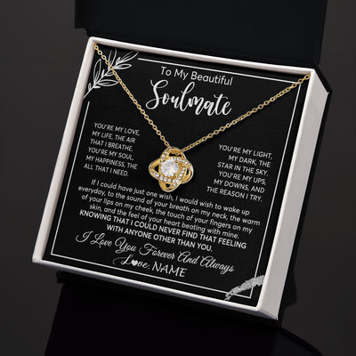 Love Knot Necklace 18K Yellow Gold Finish | 2 | Personalized To My Beautiful Soulmate Necklace From Husband You're My Love Wife Birthday Anniversary Valentines Day Jewelry Customized Gift Box Message Card | teecentury