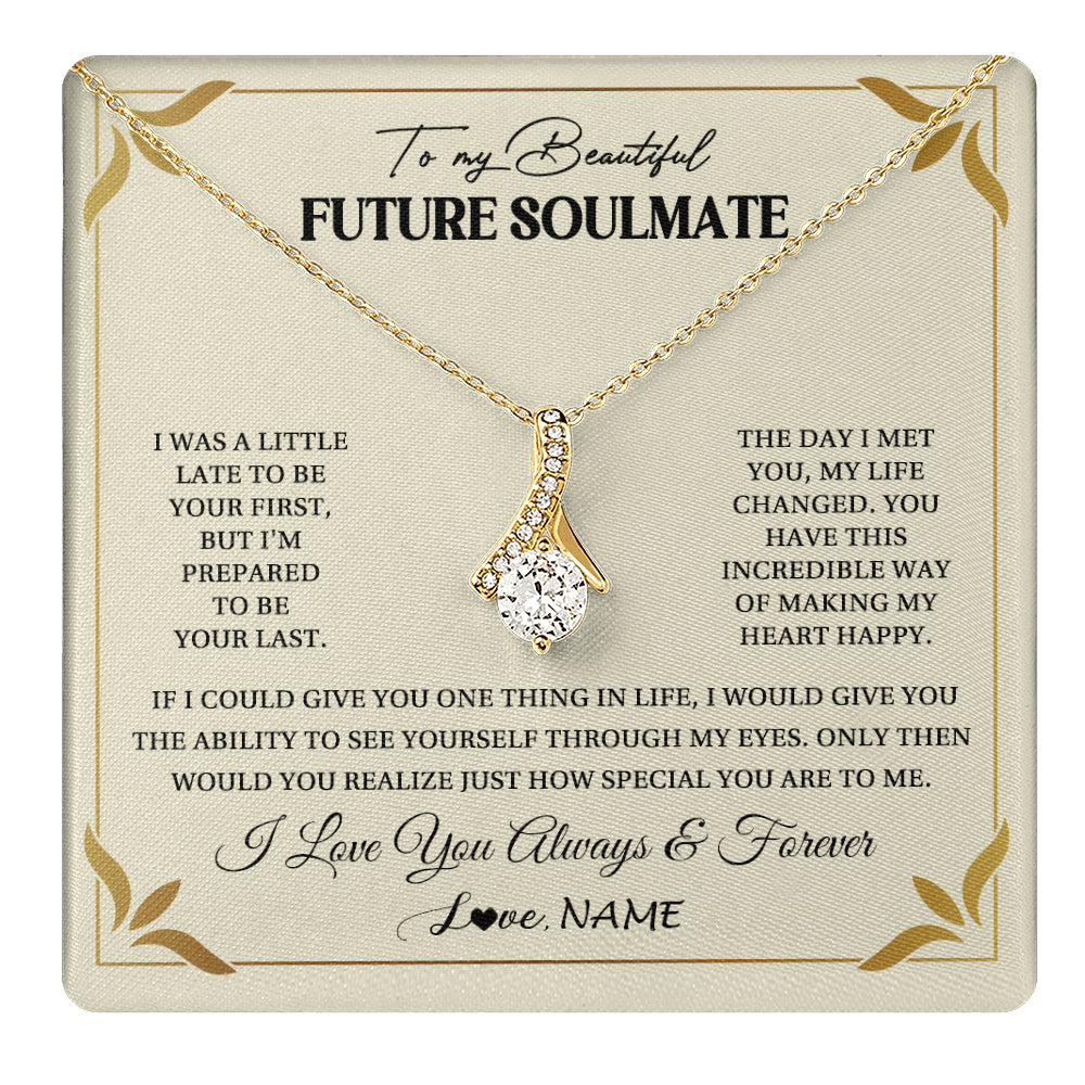 Alluring Beauty Necklace 18K Yellow Gold Finish | 1 | Personalized To My Beautiful Soulmate Necklace Gift From Husband Promise Necklace For Soulmate Birthday Jewelry Christmas Customized Gift Box Message Card | teecentury