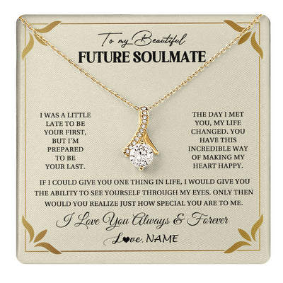 Alluring Beauty Necklace 18K Yellow Gold Finish | 1 | Personalized To My Beautiful Soulmate Necklace Gift From Husband Promise Necklace For Soulmate Birthday Jewelry Christmas Customized Gift Box Message Card | teecentury
