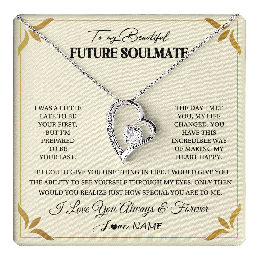 Forever Love Necklace 14K White Gold Finish | 1 | Personalized To My Beautiful Soulmate Necklace Gift From Husband Promise Necklace For Soulmate Birthday Jewelry Christmas Customized Gift Box Message Card | teecentury