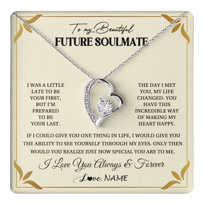 Forever Love Necklace 14K White Gold Finish | 1 | Personalized To My Beautiful Soulmate Necklace Gift From Husband Promise Necklace For Soulmate Birthday Jewelry Christmas Customized Gift Box Message Card | teecentury