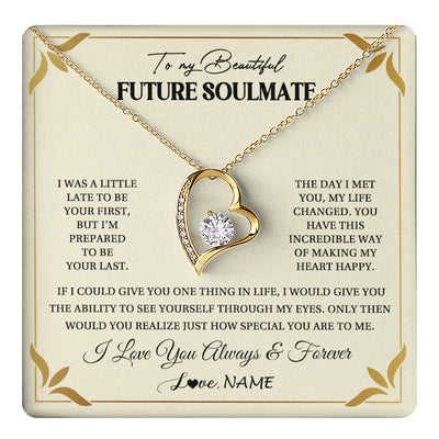 Forever Love Necklace 18K Yellow Gold Finish | 1 | Personalized To My Beautiful Soulmate Necklace Gift From Husband Promise Necklace For Soulmate Birthday Jewelry Christmas Customized Gift Box Message Card | teecentury