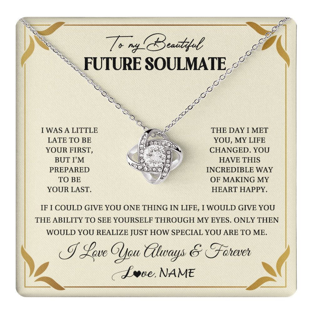 Love Knot Necklace 14K White Gold Finish | 1 | Personalized To My Beautiful Soulmate Necklace Gift From Husband Promise Necklace For Soulmate Birthday Jewelry Christmas Customized Gift Box Message Card | teecentury