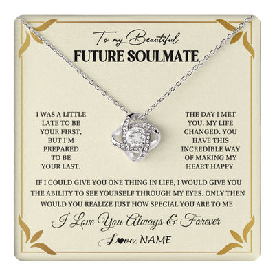 Love Knot Necklace 14K White Gold Finish | 1 | Personalized To My Beautiful Soulmate Necklace Gift From Husband Promise Necklace For Soulmate Birthday Jewelry Christmas Customized Gift Box Message Card | teecentury