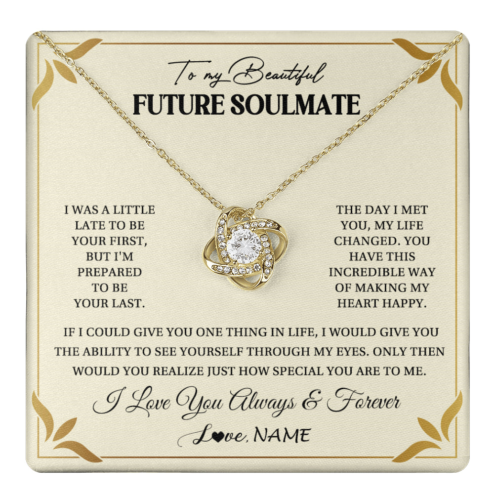 Love Knot Necklace 18K Yellow Gold Finish | 1 | Personalized To My Beautiful Soulmate Necklace Gift From Husband Promise Necklace For Soulmate Birthday Jewelry Christmas Customized Gift Box Message Card | teecentury