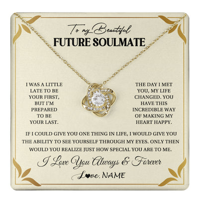 Love Knot Necklace 18K Yellow Gold Finish | 1 | Personalized To My Beautiful Soulmate Necklace Gift From Husband Promise Necklace For Soulmate Birthday Jewelry Christmas Customized Gift Box Message Card | teecentury