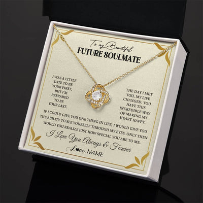 Love Knot Necklace 18K Yellow Gold Finish | 2 | Personalized To My Beautiful Soulmate Necklace Gift From Husband Promise Necklace For Soulmate Birthday Jewelry Christmas Customized Gift Box Message Card | teecentury