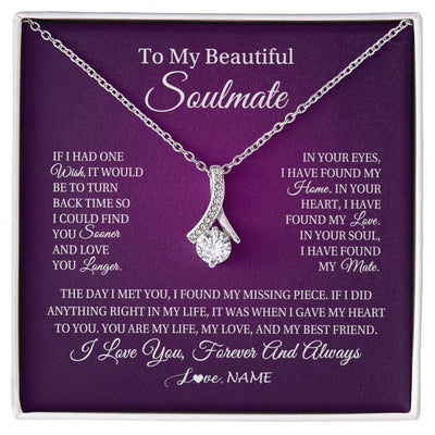 Alluring Beauty Necklace 14K White Gold Finish | Personalized To My Beautiful Soulmate Necklace Gift From Husband Romantic Gifts For Future Wife Birthday Anniversary Christmas Customized Gift Box Message Card | teecentury