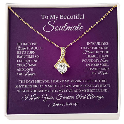 Alluring Beauty Necklace 18K Yellow Gold Finish | Personalized To My Beautiful Soulmate Necklace Gift From Husband Romantic Gifts For Future Wife Birthday Anniversary Christmas Customized Gift Box Message Card | teecentury