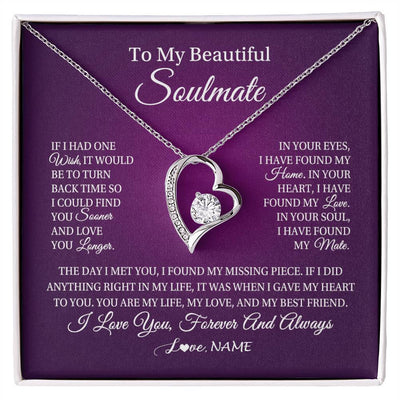 Forever Love Necklace 14K White Gold Finish | Personalized To My Beautiful Soulmate Necklace Gift From Husband Romantic Gifts For Future Wife Birthday Anniversary Christmas Customized Gift Box Message Card | teecentury