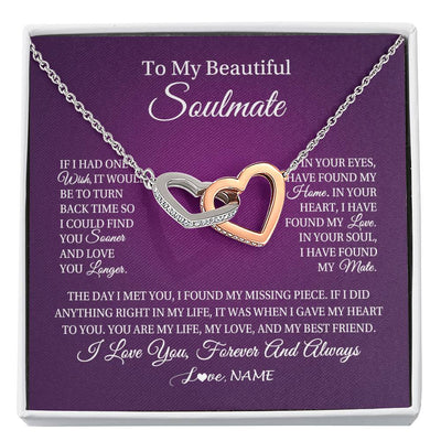 Interlocking Hearts Necklace Stainless Steel & Rose Gold Finish | Personalized To My Beautiful Soulmate Necklace Gift From Husband Romantic Gifts For Future Wife Birthday Anniversary Christmas Customized Gift Box Message Card | teecentury