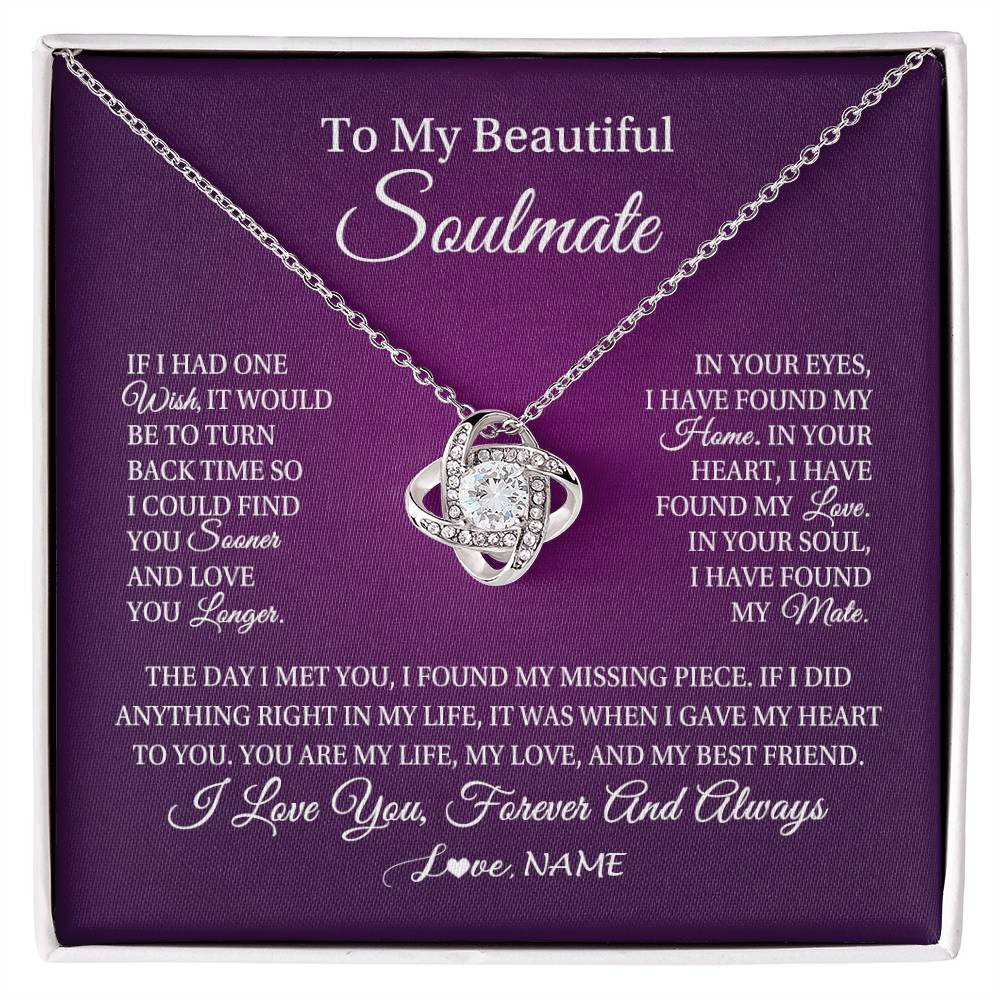 Love Knot Necklace 14K White Gold Finish | Personalized To My Beautiful Soulmate Necklace Gift From Husband Romantic Gifts For Future Wife Birthday Anniversary Christmas Customized Gift Box Message Card | teecentury