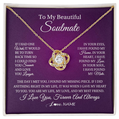 Love Knot Necklace 18K Yellow Gold Finish | Personalized To My Beautiful Soulmate Necklace Gift From Husband Romantic Gifts For Future Wife Birthday Anniversary Christmas Customized Gift Box Message Card | teecentury
