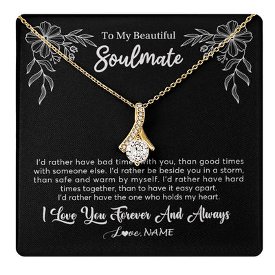 Alluring Beauty Necklace 18K Yellow Gold Finish | 1 | Personalized To My Beautiful Soulmate Necklace Gifts From Husband I'd Rather Soulmate Birthday Anniversary Valentines Day Customized Gift Box Message Card | teecentury