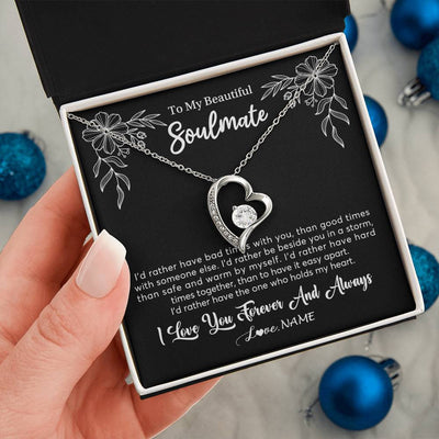 Forever Love Necklace 14K White Gold Finish | 2 | Personalized To My Beautiful Soulmate Necklace Gifts From Husband I'd Rather Soulmate Birthday Anniversary Valentines Day Customized Gift Box Message Card | teecentury