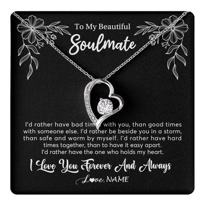 Forever Love Necklace 14K White Gold Finish | 1 | Personalized To My Beautiful Soulmate Necklace Gifts From Husband I'd Rather Soulmate Birthday Anniversary Valentines Day Customized Gift Box Message Card | teecentury