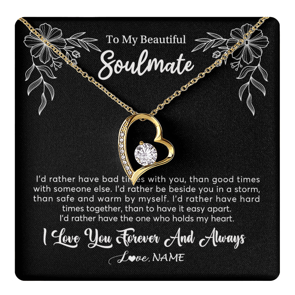 Forever Love Necklace 18K Yellow Gold Finish | 1 | Personalized To My Beautiful Soulmate Necklace Gifts From Husband I'd Rather Soulmate Birthday Anniversary Valentines Day Customized Gift Box Message Card | teecentury