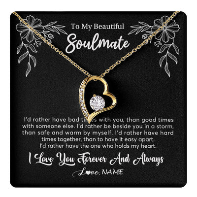 Forever Love Necklace 18K Yellow Gold Finish | 1 | Personalized To My Beautiful Soulmate Necklace Gifts From Husband I'd Rather Soulmate Birthday Anniversary Valentines Day Customized Gift Box Message Card | teecentury