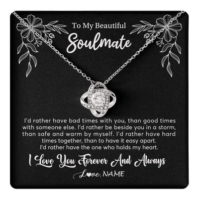 Love Knot Necklace 14K White Gold Finish | 1 | Personalized To My Beautiful Soulmate Necklace Gifts From Husband I'd Rather Soulmate Birthday Anniversary Valentines Day Customized Gift Box Message Card | teecentury