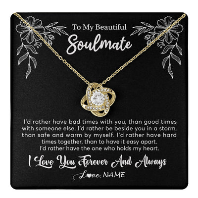 Love Knot Necklace 18K Yellow Gold Finish | 1 | Personalized To My Beautiful Soulmate Necklace Gifts From Husband I'd Rather Soulmate Birthday Anniversary Valentines Day Customized Gift Box Message Card | teecentury