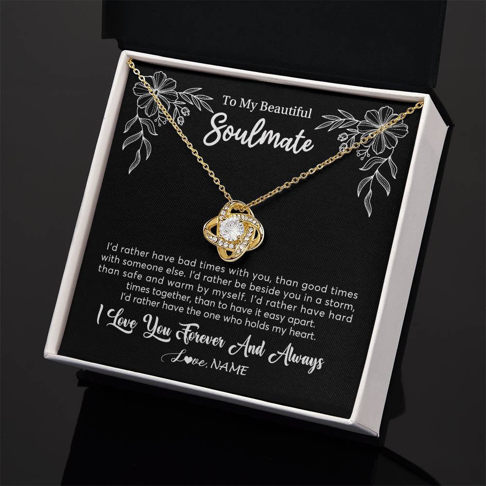 Love Knot Necklace 18K Yellow Gold Finish | 2 | Personalized To My Beautiful Soulmate Necklace Gifts From Husband I'd Rather Soulmate Birthday Anniversary Valentines Day Customized Gift Box Message Card | teecentury